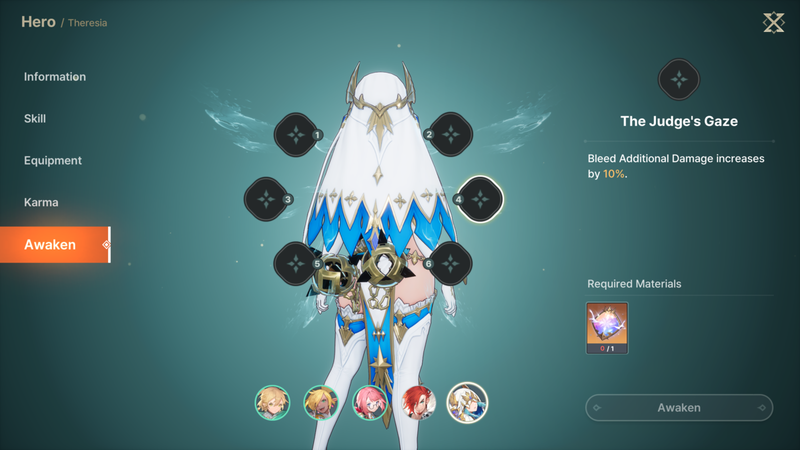 DragonSword Awakening hero upgrade menu showing level and breakthrough options
