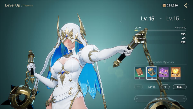 Awakening screen showing Theresia with The Mace of Branding at level 1
