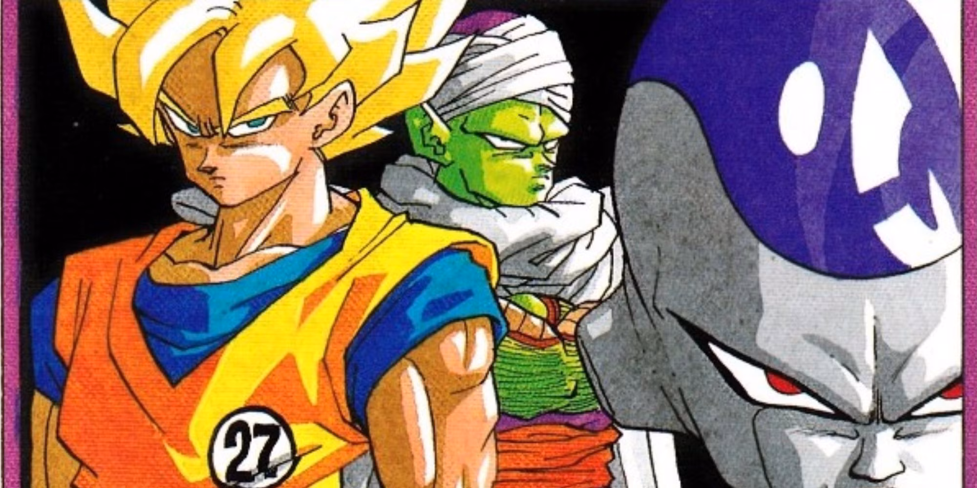 Goku, Piccolo, and Frieza in Dragon Ball manga art