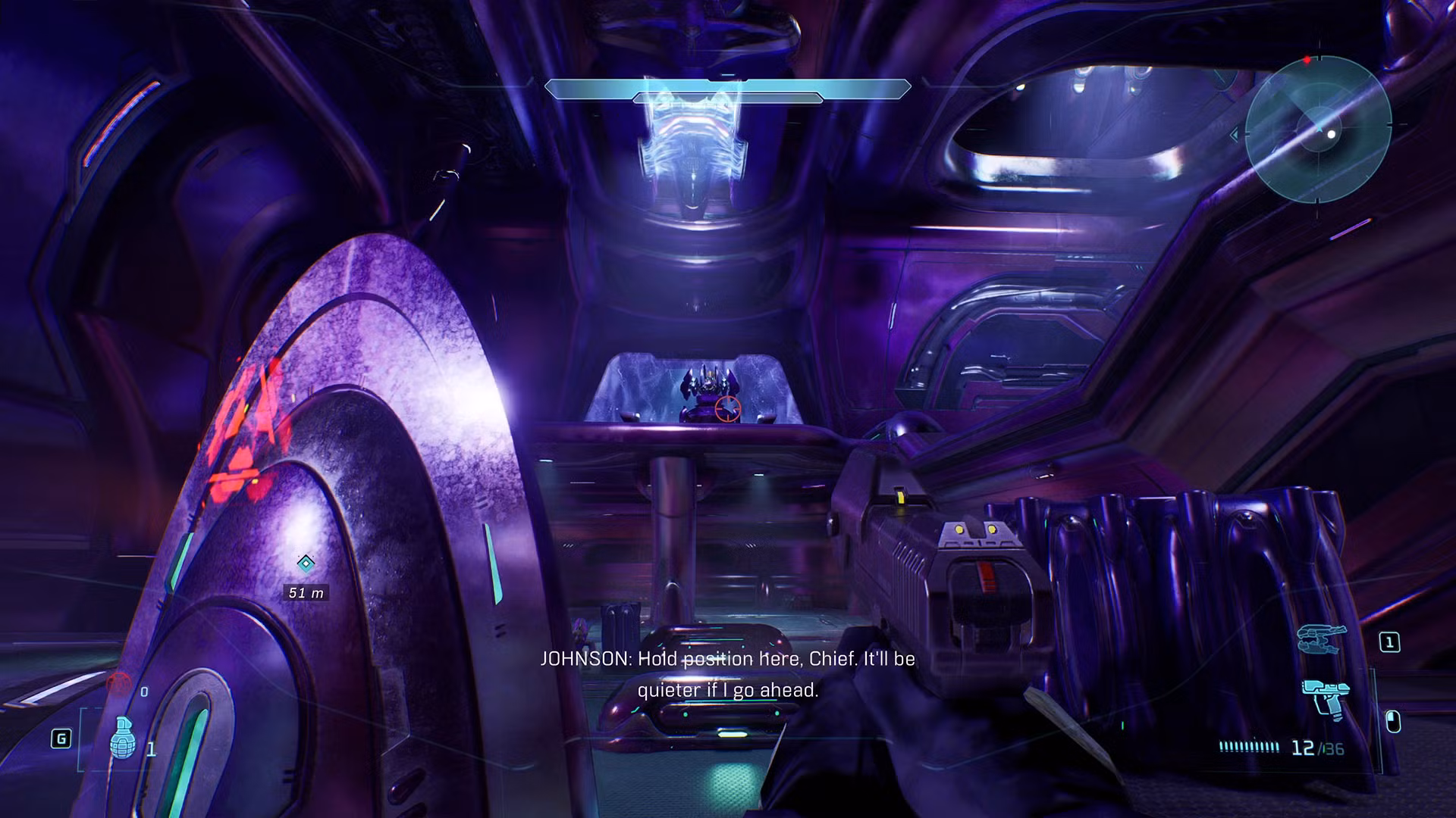 Master Chief fighting through a Covenant ship corridor in Halo: Campaign Evolved