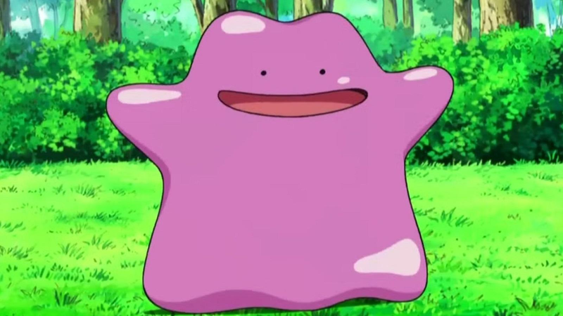 A Ditto plushie bouncing and singing