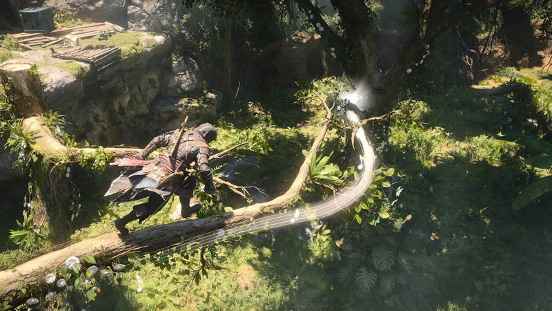 Player following the Leave Her Johnny song sheet across tree branches