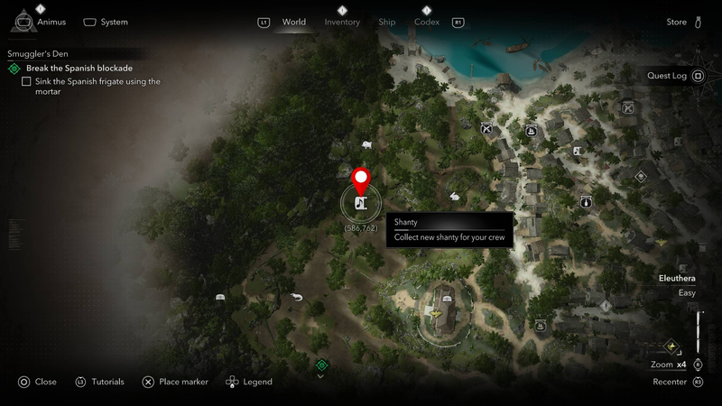 Map showing Leave Her Johnny shanty location on Nassau Island