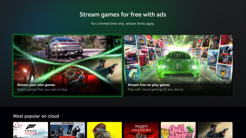 Xbox Tests Free Ad-Supported Cloud Gaming: Insiders Get 1-Hour Sessions