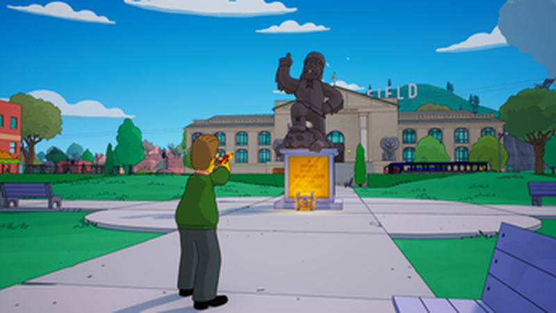 Shooting the head of Jebediah Springfield statue - alternate crop