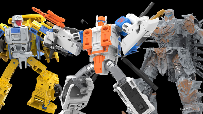 All three Transformers figures revealed at SDCC 2026 displayed together on a black background
