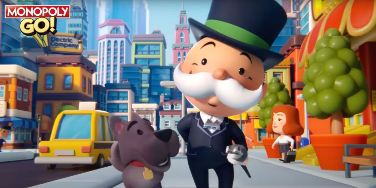 Monopoly GO character with a dog