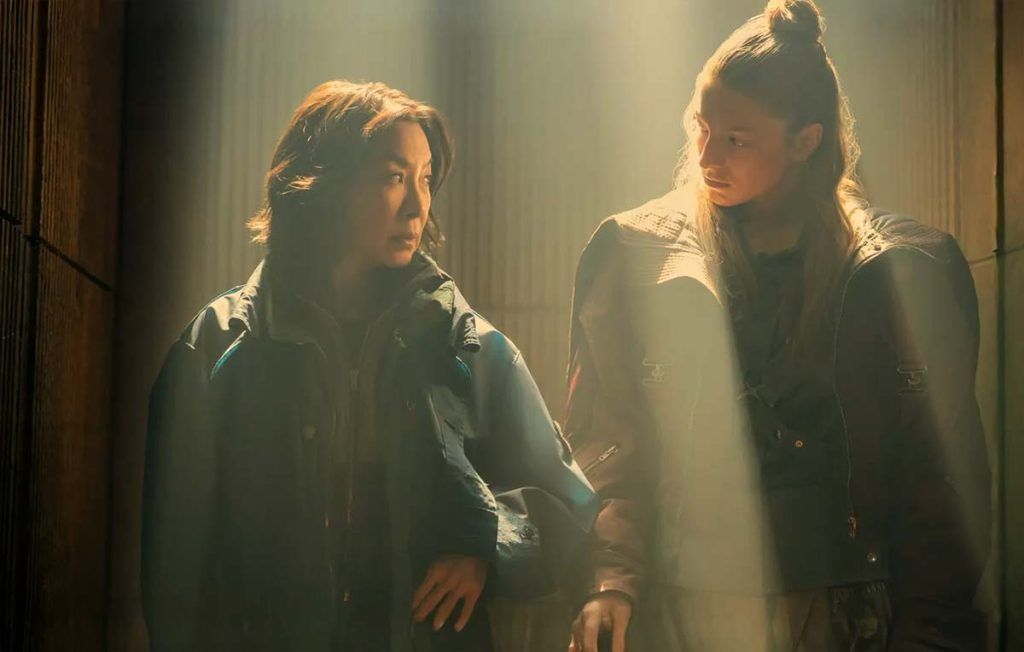 Michelle Yeoh as Olwen and Hunter Schafer as Cora in Blade Runner 2099