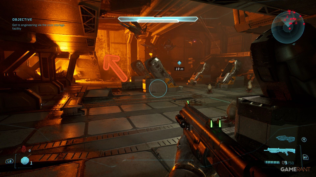 Stowed Reload Skull location above the destroyed catwalk