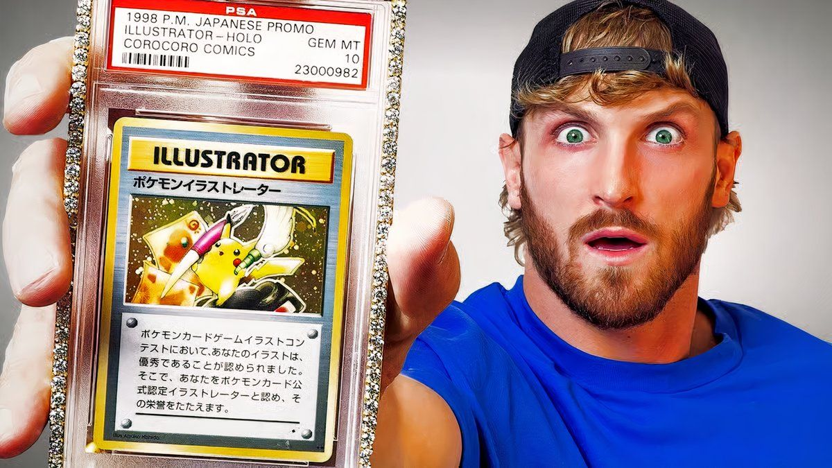 Illustrated image of Logan Paul with a Pokémon card